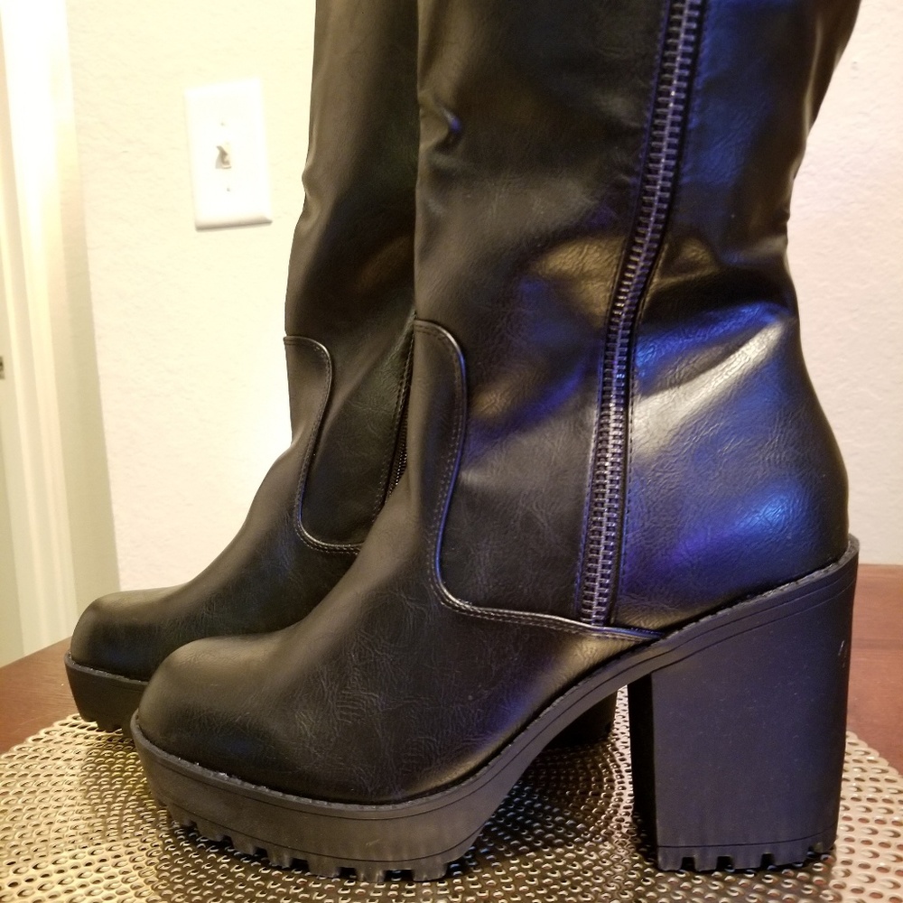 12.5 Torrid Tall Black Knee Heel Boots wide
